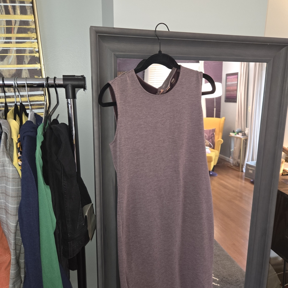 Tahari Medium Light Heathered Purple Sheath Dress Rose Gold full back zipper